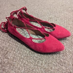 Vionic Gem Lucinda Ballet Flat, lace up, Pink Suede, Size 7.5